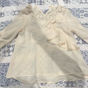 Girl Cream Blouse with Bow and Lace Details - Size M
